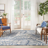 Annitra Indoor/Outdoor Ivory & Navy Leaf Design Area Rug - Elegance Collection