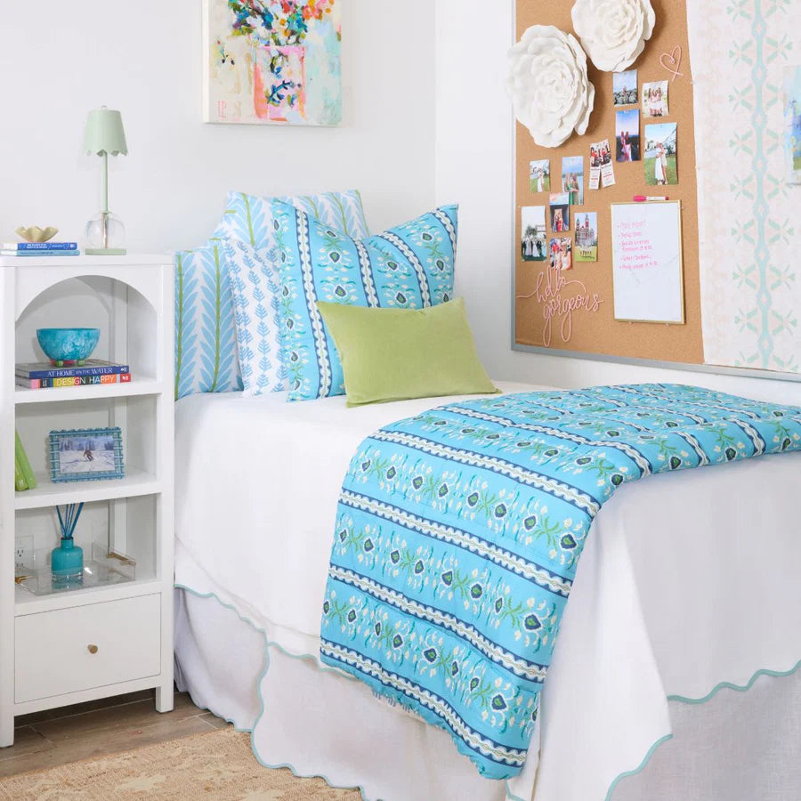 Adira Scalloped Blue & White Scalloped Dorm Bedskirt