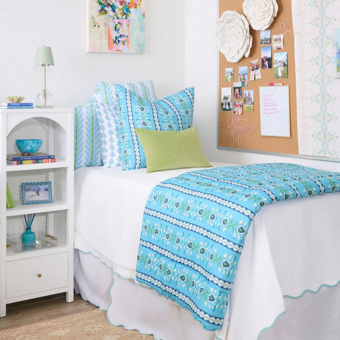 Adira Scalloped Blue & White Scalloped Dorm Bedskirt