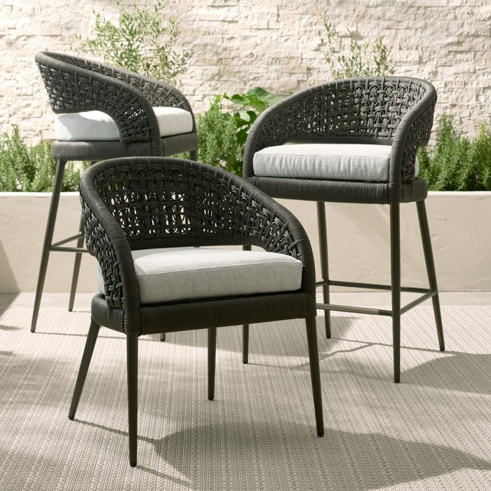 Juri Outdoor Charcoal Brown Barrel Counter Stool