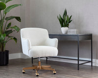 Karina White Boucle & Gold Curved Desk Chair