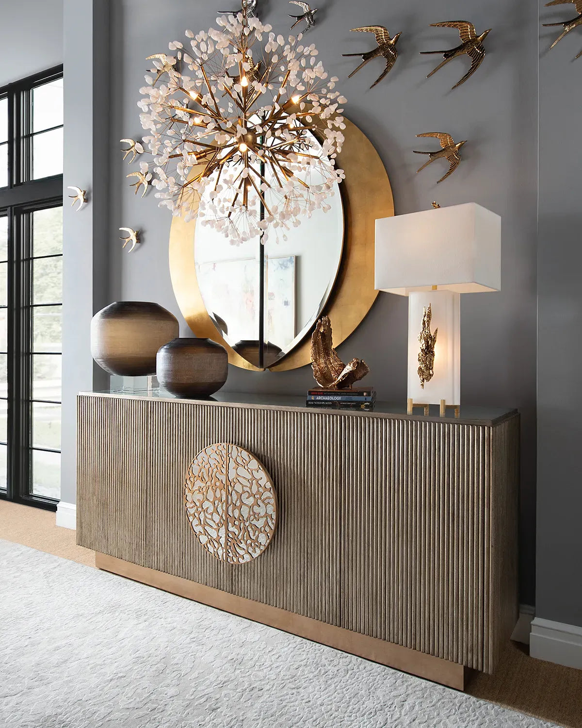 Birds in Flight Polished Brass Metal Wall Art (Set of 3)