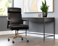 Collin Black Leather & Oak Brushed Gold Desk Chair