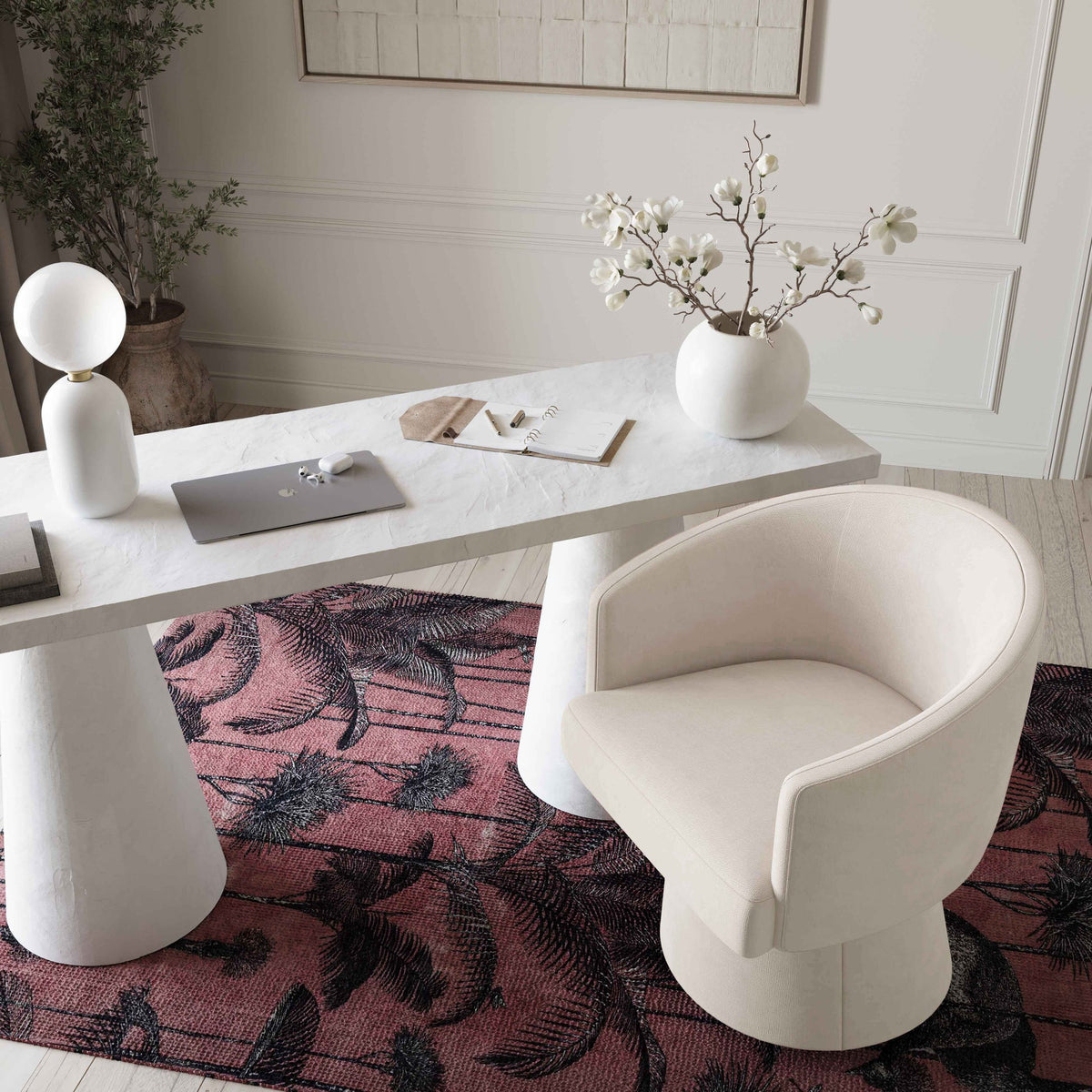 Nest Cream Upcycled Contract-Grade Chenille Rolling Desk Chair