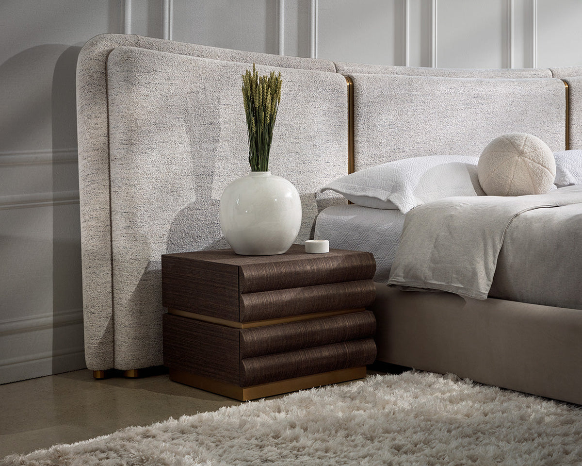 Subira Chocolate Raffia & Gold Nightstand