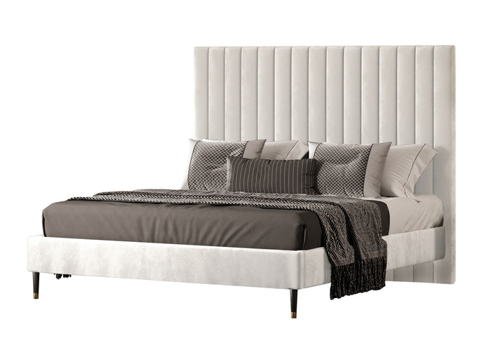 Mirza Contemporary White Velvet Fabric Bed