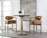 Heloise Cognac Faux Leather & Gold Counter Stool