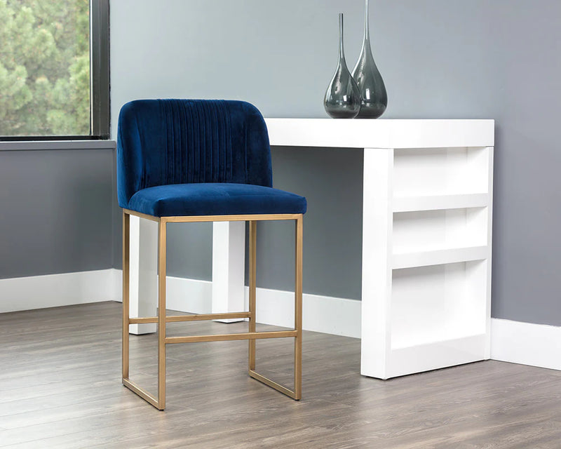 Nevin Sapphire Blue & Gold Counter Stool