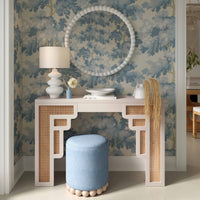 Valerie Faded Blue Upcycled Performance Fabric Ottoman