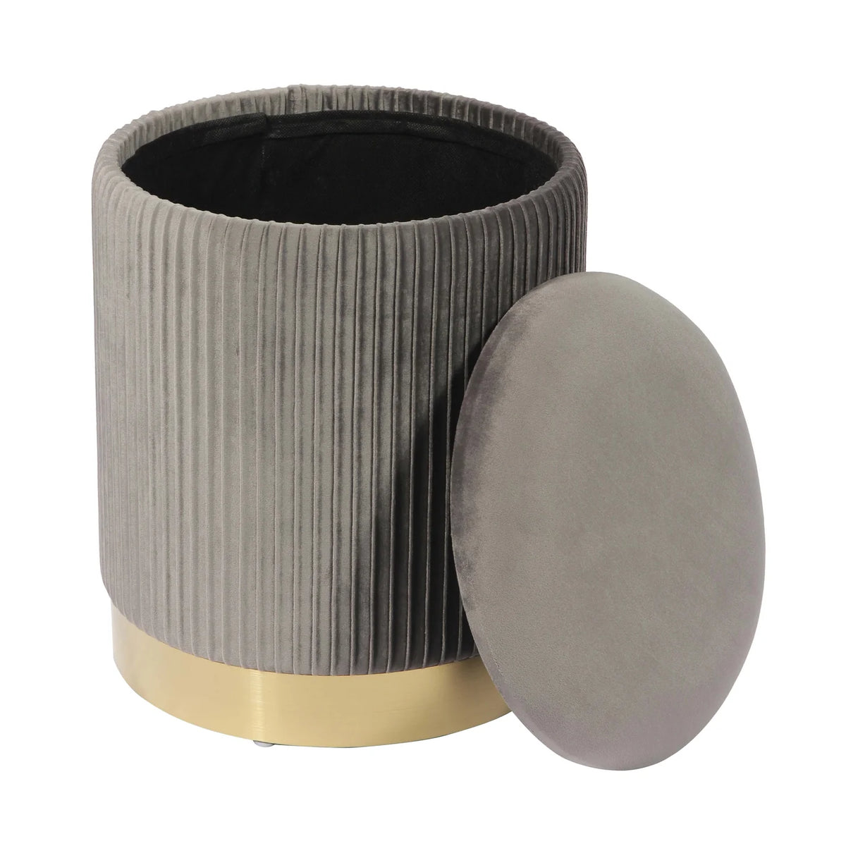 Kiana 12.4" Grey & Gold Velvet Storage Ottoman