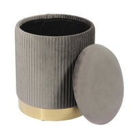 Kiana 12.4" Grey & Gold Velvet Storage Ottoman