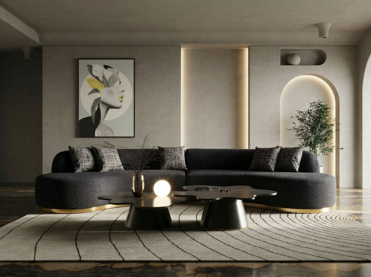 Giovanni 150" Black Curved Sectional Sofa