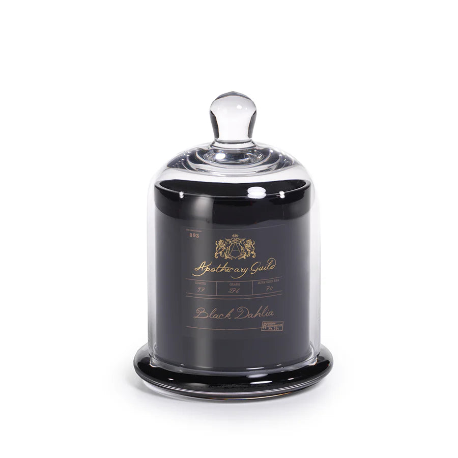 Apothecary Black Dahlia Scented Black Candle with Glass Dome - Set of 4 (2 Sizes Available)