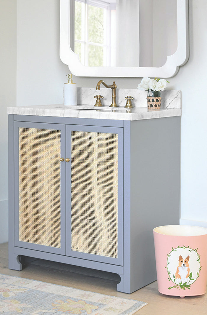 Airah 30.5" Light Blue Cane & Marble Bath Vanity