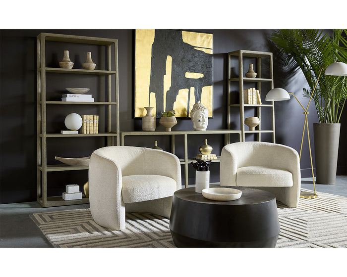 Mircea Ivory Plush Upholstered Curved Accent Chair
