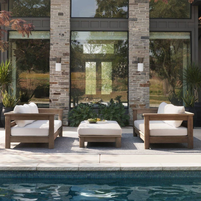 Caldwell 95" Teak Wood & Shale Textured Outdoor Sofa