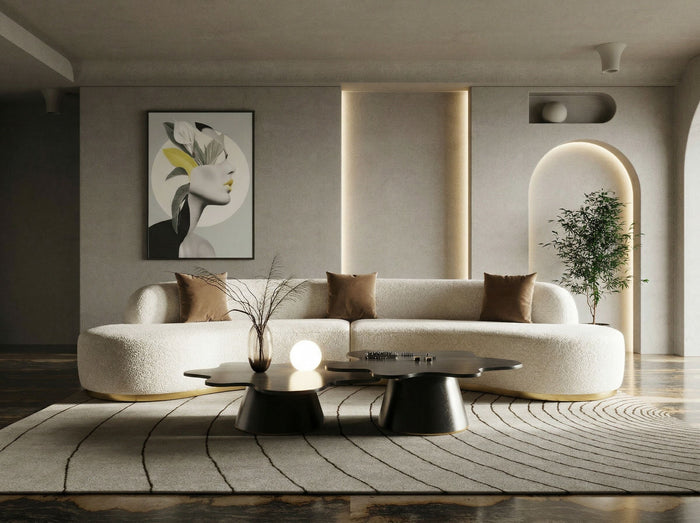 Giovanni 150" Glam Beige Fabric Curved Sectional Sofa