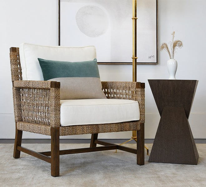 Alena Woven Seagrass & Ivory Linen Accent Chair