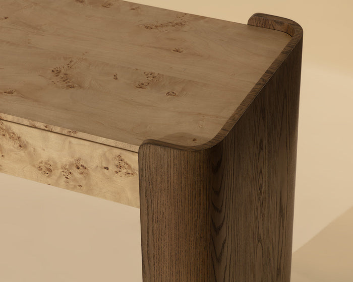 Beryl 60" Burl Veneer & Brown Oak Desk Console Table