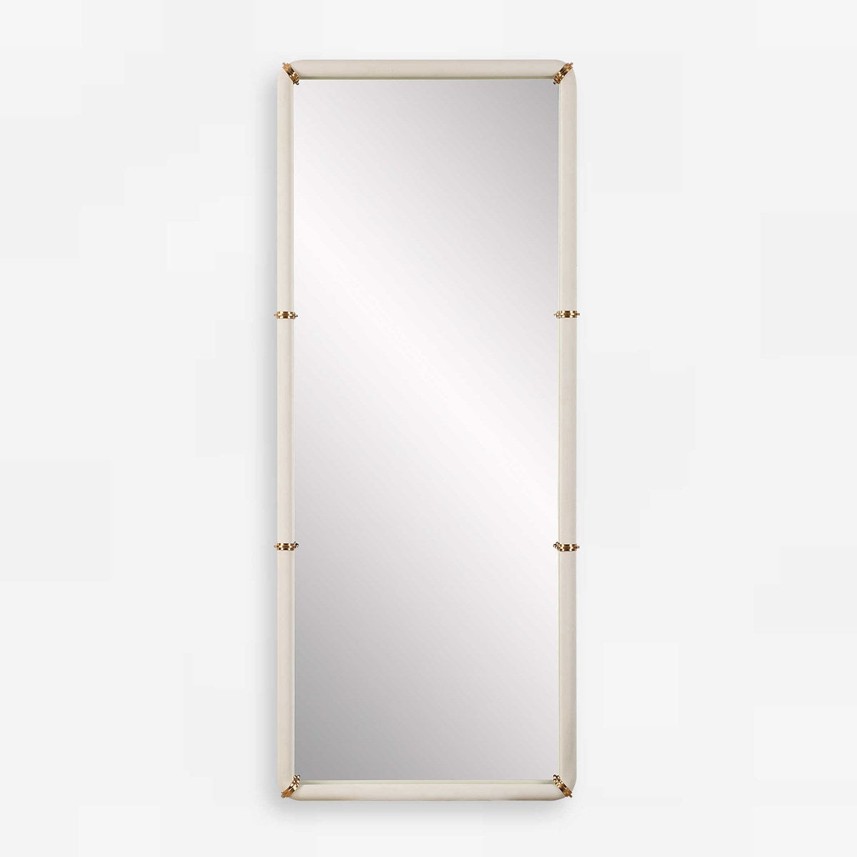 Cyprus 72" White Faux Leather & Gold Dressing Mirror