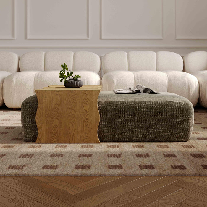 Spencer Green Performance Basketweave Ottoman with Coffee Table