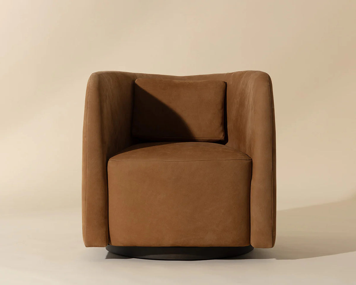 Emilie Caramel Leather Swivel Accent Chair