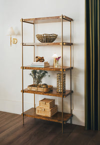 Jillian Dark Burl Wood & Brass Shelving