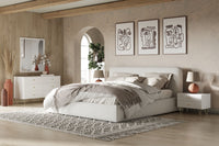 Monique Modern Ivory Fabric Upholstered Bed