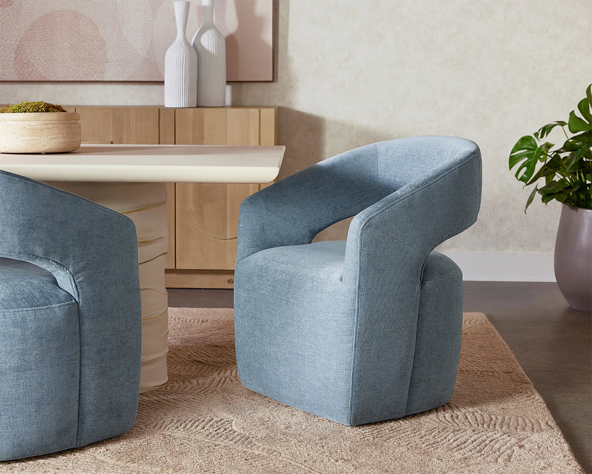 Lloret Iceberg Blue Upholstered Wheeled Dining Armchair