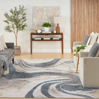 Pheobe Abstract Ivory & Blue Washable Area Rug