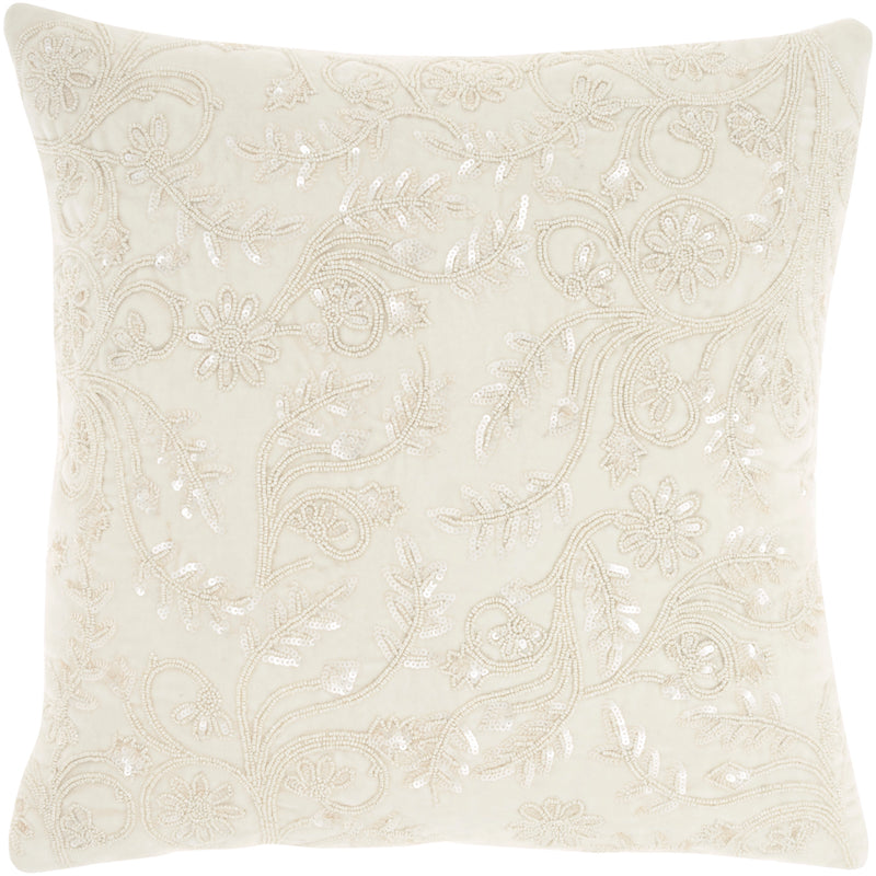 Delilah Ivory Velvet 20" Hand-Beaded & Sequined Throw Pillow