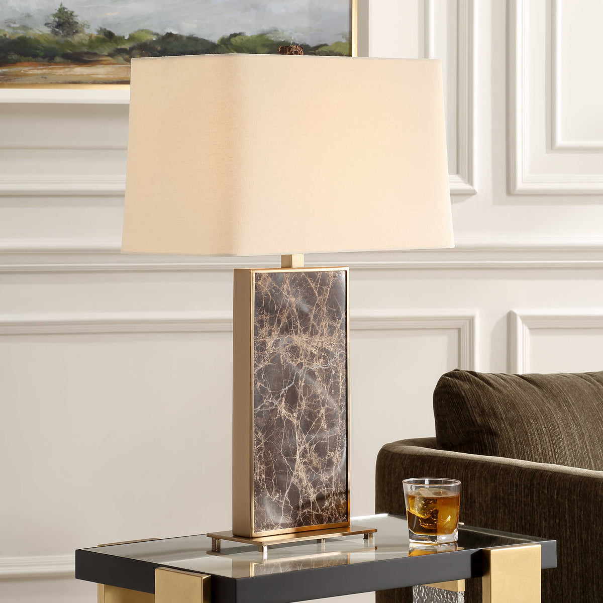 Isabella Brown Marble & Gold Lamp