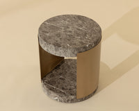 Cavette Dark Emperador Faux Marble & Brass End Table- Indoor/Outdoor