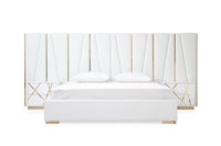 Ivo Modern White Faux Leather & Gold Bed With Nightstands