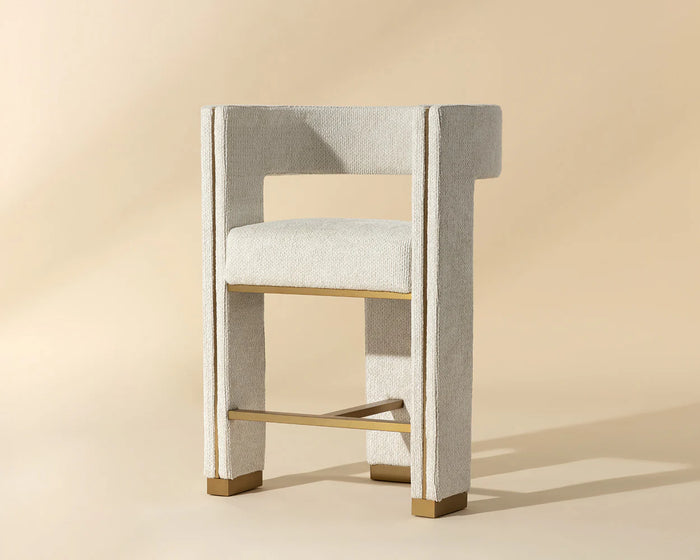 Adamina Light Barley Performance Fabric & Gold Counter Stool