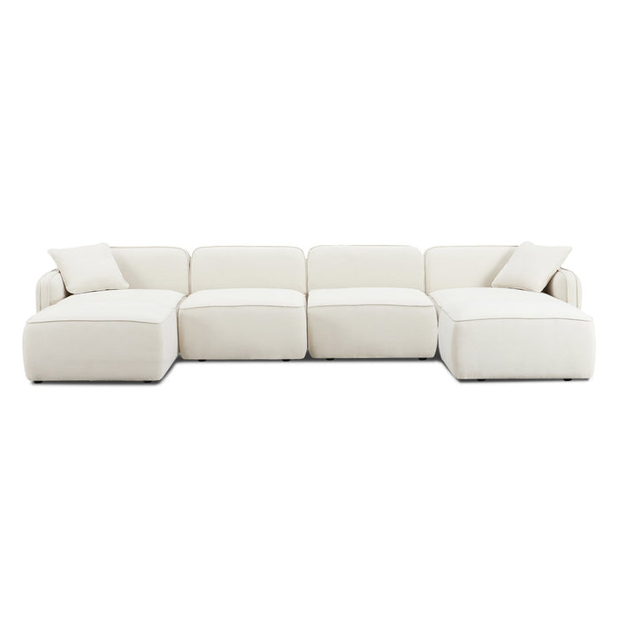 Travie 145" Sand Upcycled Linen 6-Piece Modular U-Sectional