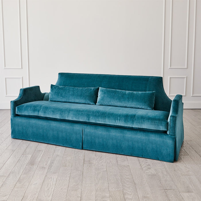 Regal 90" Dragonfly Blue Skirted Sofa