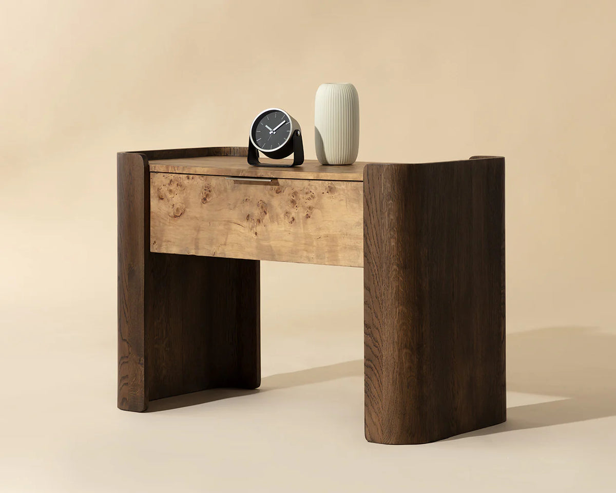 Beryl Burl/Brown Wood & Gold Nightstand