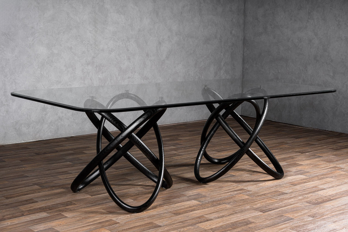 Caroline Modern Glass & Black Ash Dining Table