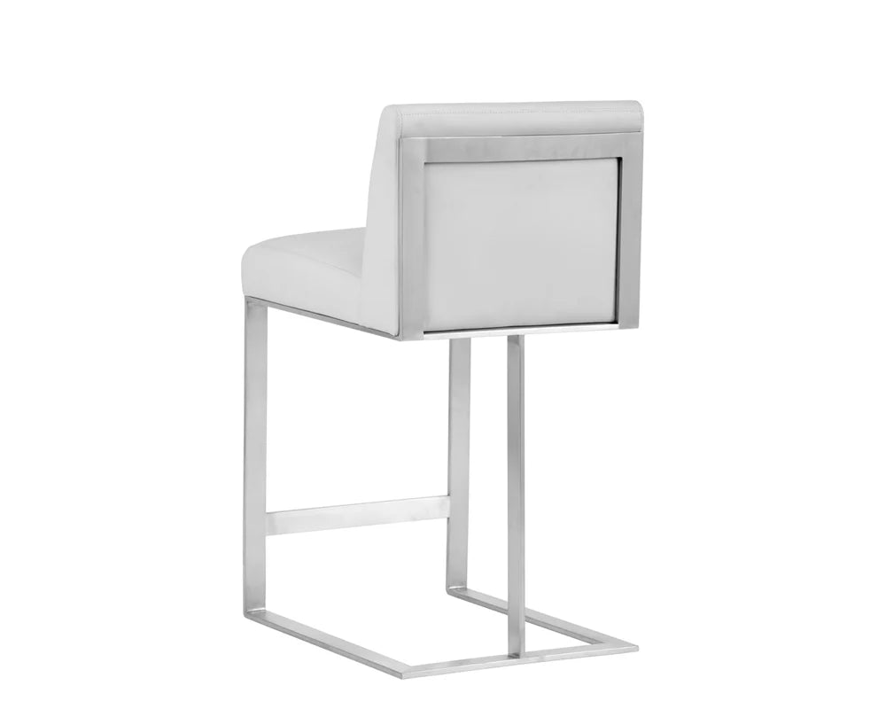 Dean White Bonded Leather & Brushed Stainless Steel Counter Stool