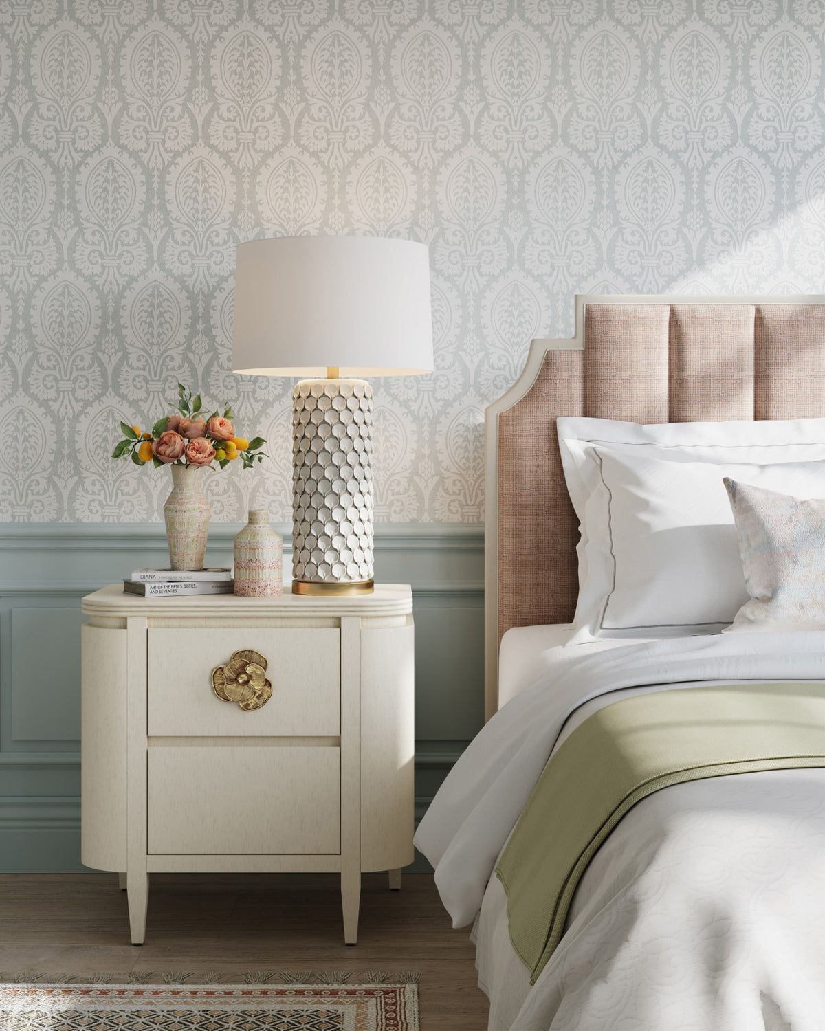 Fleur 28" White & Gold 2 Drawer Nightstand