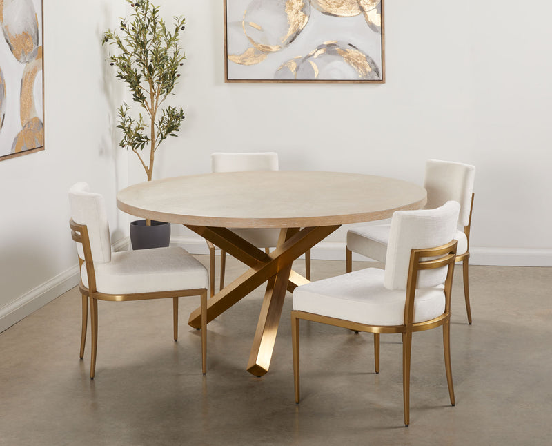 Suri 48" Natural Wood & Gold Legs Roung Dining Table