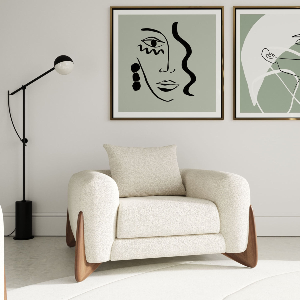 Palacio Cream Fabric and Walnut Accent Chair