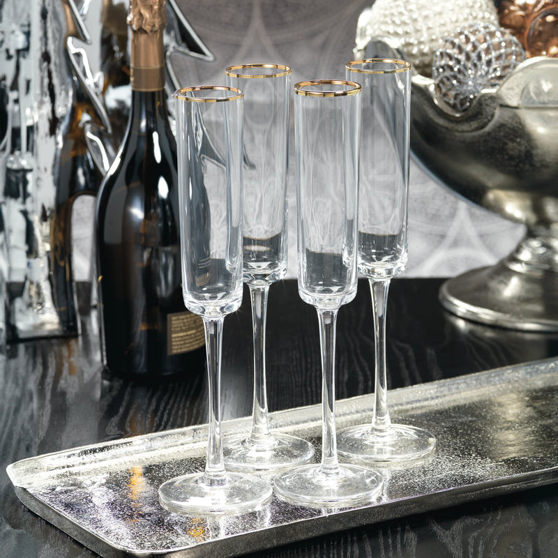 Tall Champagne Flute with Gold Rim - Set of 12