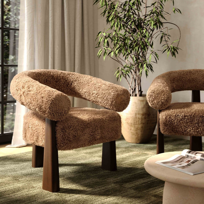 Spara Taupe Straight Vegan Shearling Accent Chair