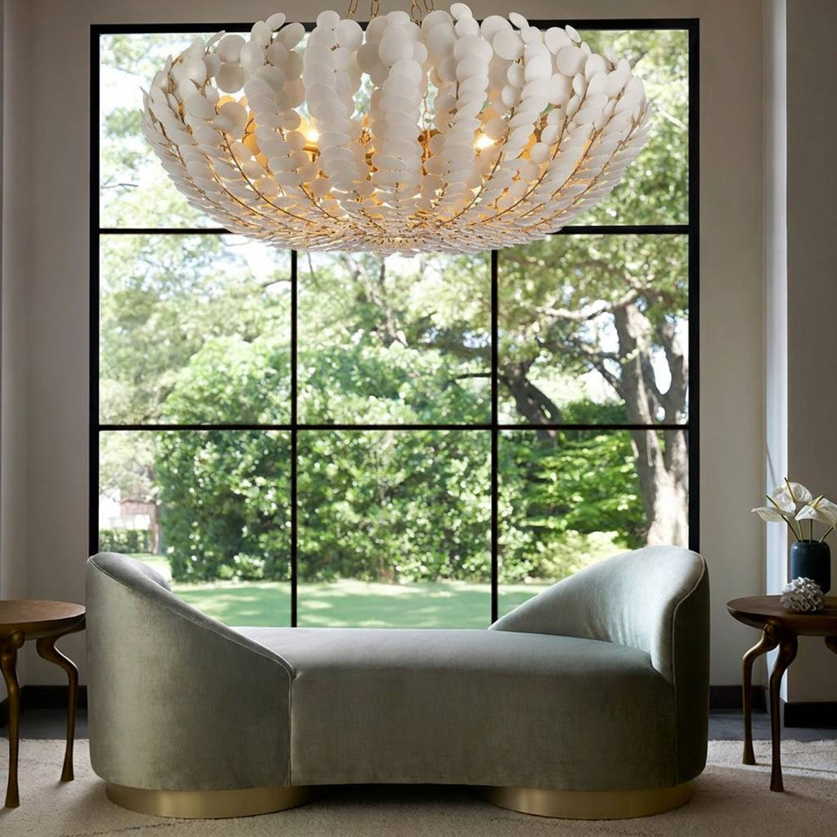 Bilal 52" Ivory Coco Shell & Antique Brass Round Chandelier