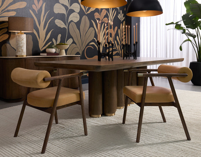 Salix 102" Chocolate Oak & Gold Dining Table