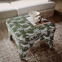 Kaelie Olive Green Leopard Jacquard Ottoman