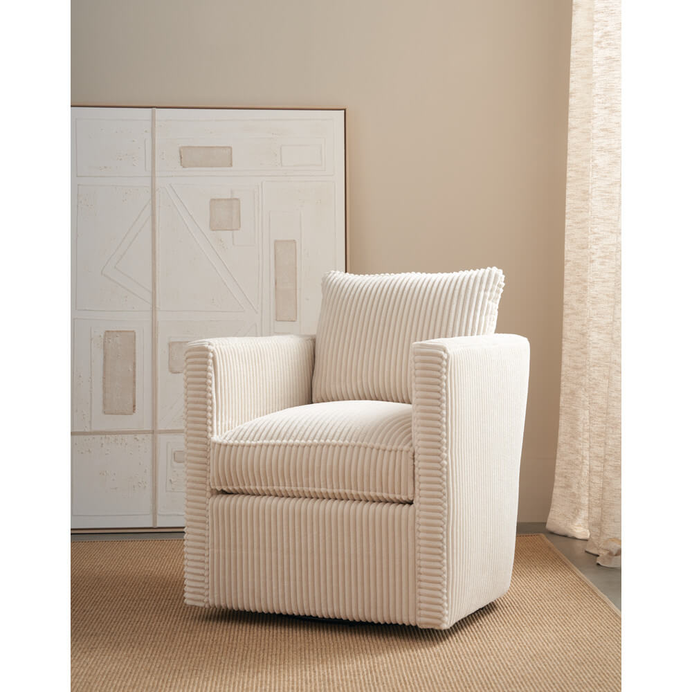 Foster Natural Corduroy Cloud-Like Swivel Accent Chair