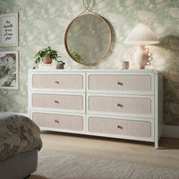 Ameline White Rattan 6 Drawer Dresser